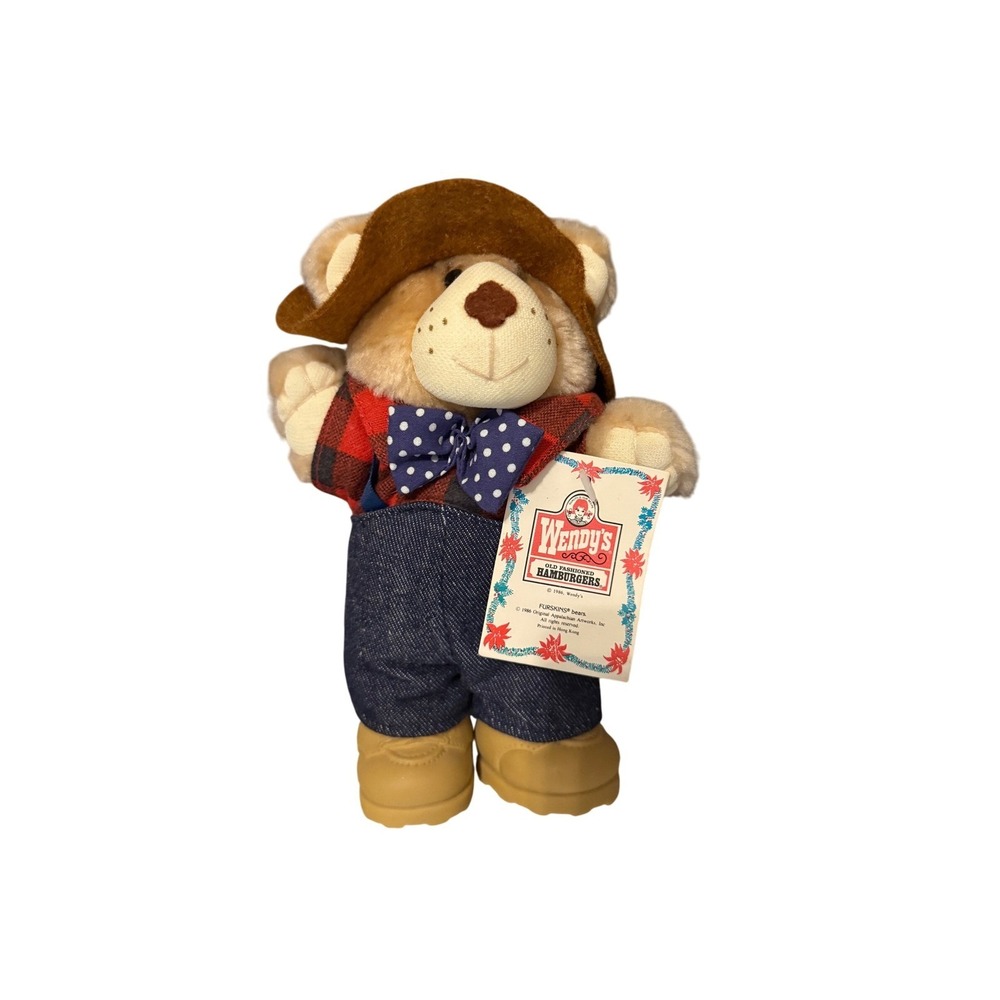 Wendy's 1986 Furskins Dudley Bear Plush Cowboy Hat Jeans Tag Vintage